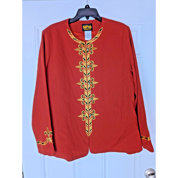 NWT BOB MACKIE WEARABLE ART Women's Burnt Orange Embroidered Jacket Sz LRG - Picture 1 of 7